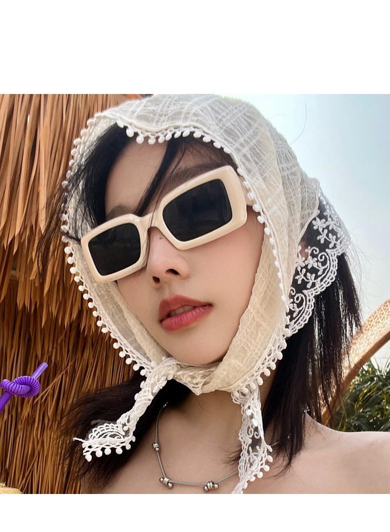 2 قطعة وشاح مثلث من الدانتيل الفرنسي للفتيات وشاح زهري بيج مزين بأزهار وشاح ريفي رجعي وشاح طويل - Image 2