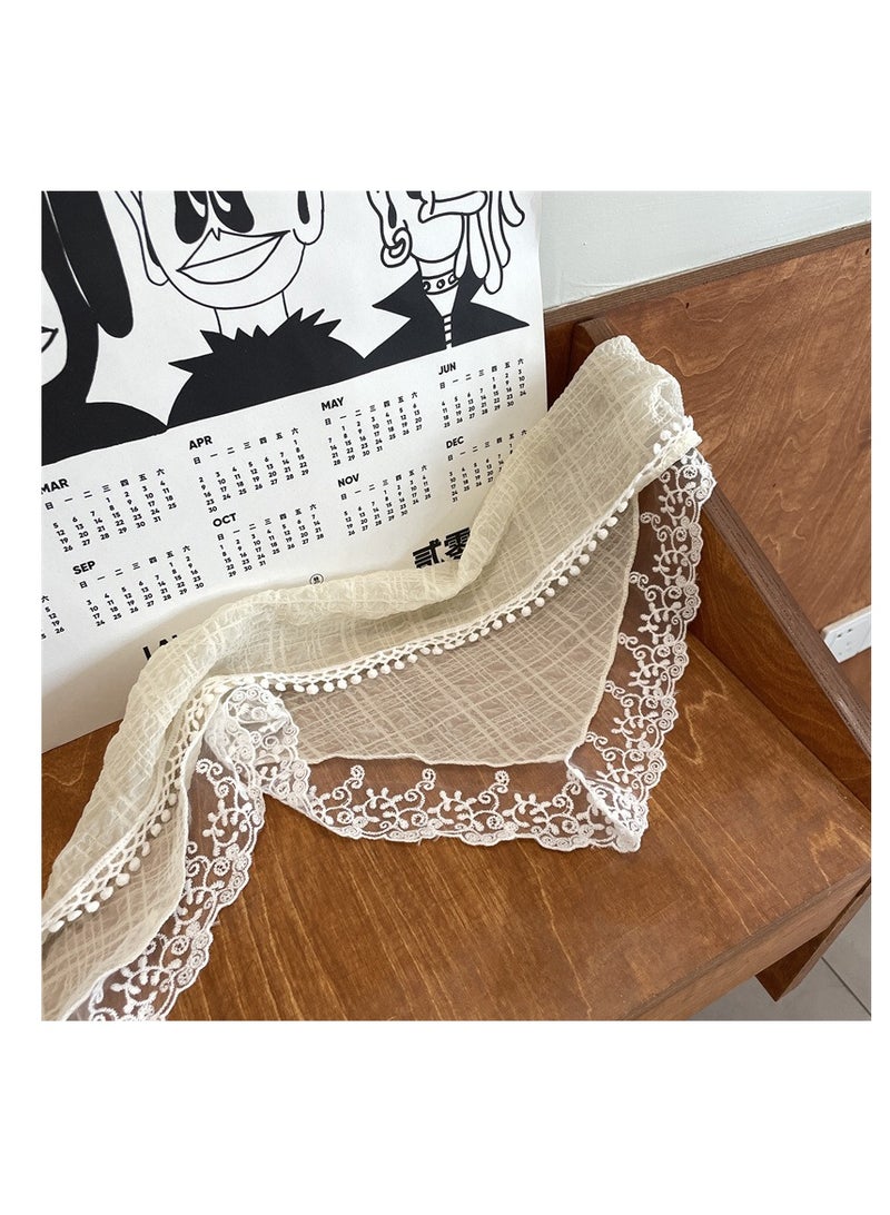 2 قطعة وشاح مثلث من الدانتيل الفرنسي للفتيات وشاح زهري بيج مزين بأزهار وشاح ريفي رجعي وشاح طويل - Image 4