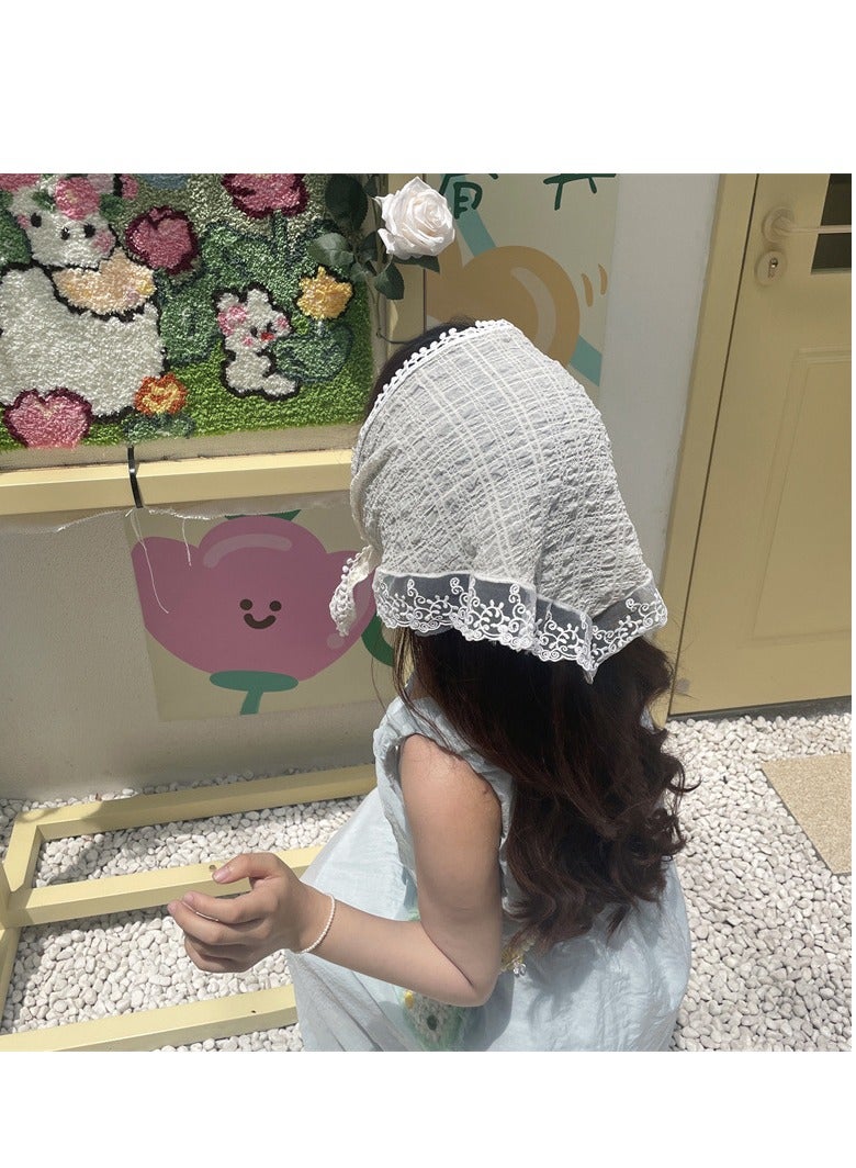 2 قطعة وشاح مثلث من الدانتيل الفرنسي للفتيات وشاح زهري بيج مزين بأزهار وشاح ريفي رجعي وشاح طويل - Image 5