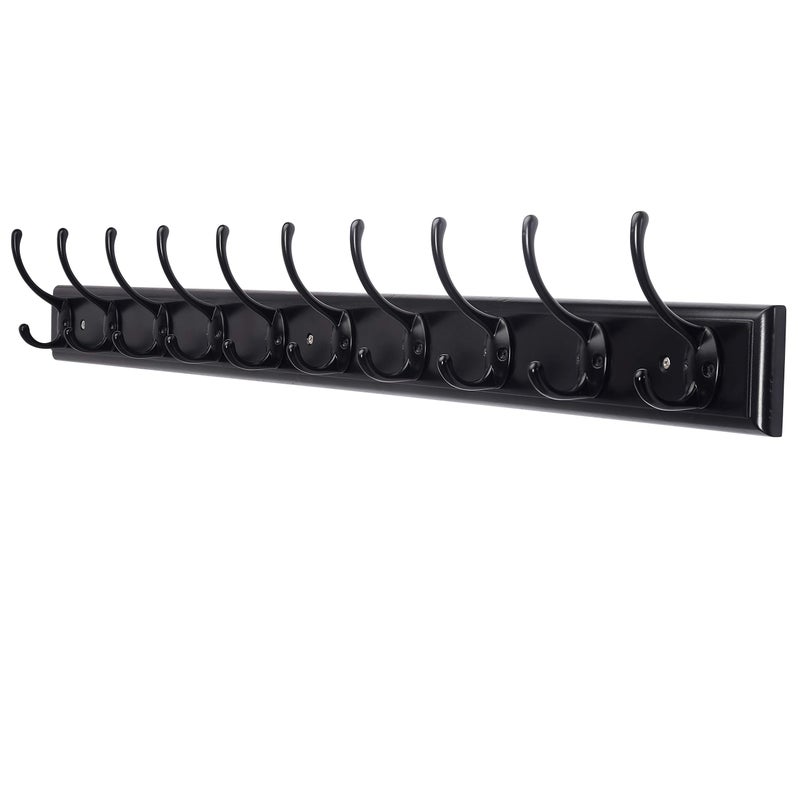 Dseap Coat Rack Wall Mounted 10Hooks 3814 Long 16 Hole to Hole Wood Coat Hooks Wall Mounted Hook Rack Hook Rail Hooks for Hanging Coats Black