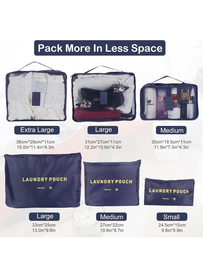 SKY-TOUCH طقم تنظيم أمتعة السفر 6 قطع شنط تخزين Waterproof حقيبة غسيل ملابس إكسسوارات السفر زرقاء - Image 5