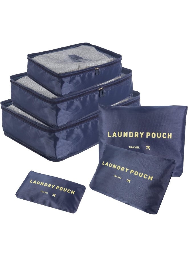 SKY-TOUCH طقم تنظيم أمتعة السفر 6 قطع شنط تخزين Waterproof حقيبة غسيل ملابس إكسسوارات السفر زرقاء - Image 1