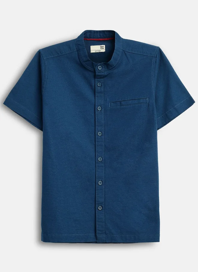Bonkids BONKIDS Boys Band Collar Solid Cotton Casual Shirt