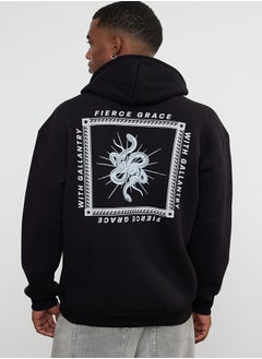 trendyol Black Oversize/Wide Cut Hooded Back Mystic Printed Fleece Sweatshirt  - Image 1