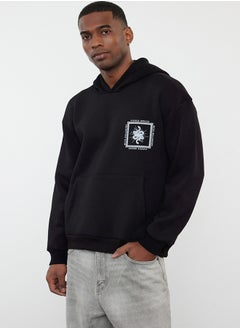 trendyol Black Oversize/Wide Cut Hooded Back Mystic Printed Fleece Sweatshirt  - Image 3