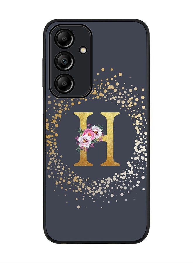 Stylizedd Rugged Black Edge Case for Samsung Galaxy A55, Slim fit Case Thin Cover- Custom Monogram Initial Letter Floral Pattern Alphabet - H  (Grey) - Image 1