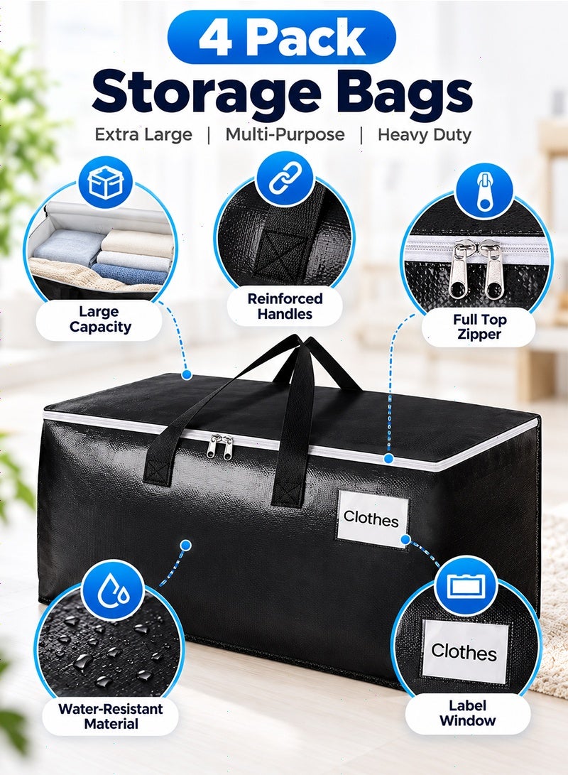 Topyich 4 Pack Heavy Duty Packing Bags,93L Extra Large Moving Bags with Zipper, Reinforced Handles and Tag Pocket,Storage Bags for Space Saving, Fold Flat - Image 3