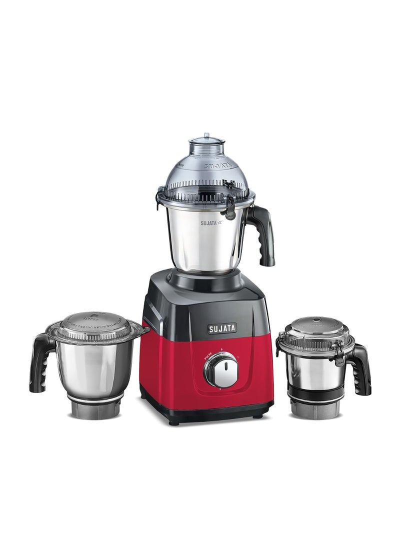سوجاتا Sujata MG02 Mixer Grinder 1000Watts | Double Ball Bearing Motor|24000 RPM|Non-Stop 90 Mins Running|3 Food Grade Steel Jars including 1500ml Multipurpose, 1000ml Grinder, 500ml Chutney Jar|Red & Black - Image 1