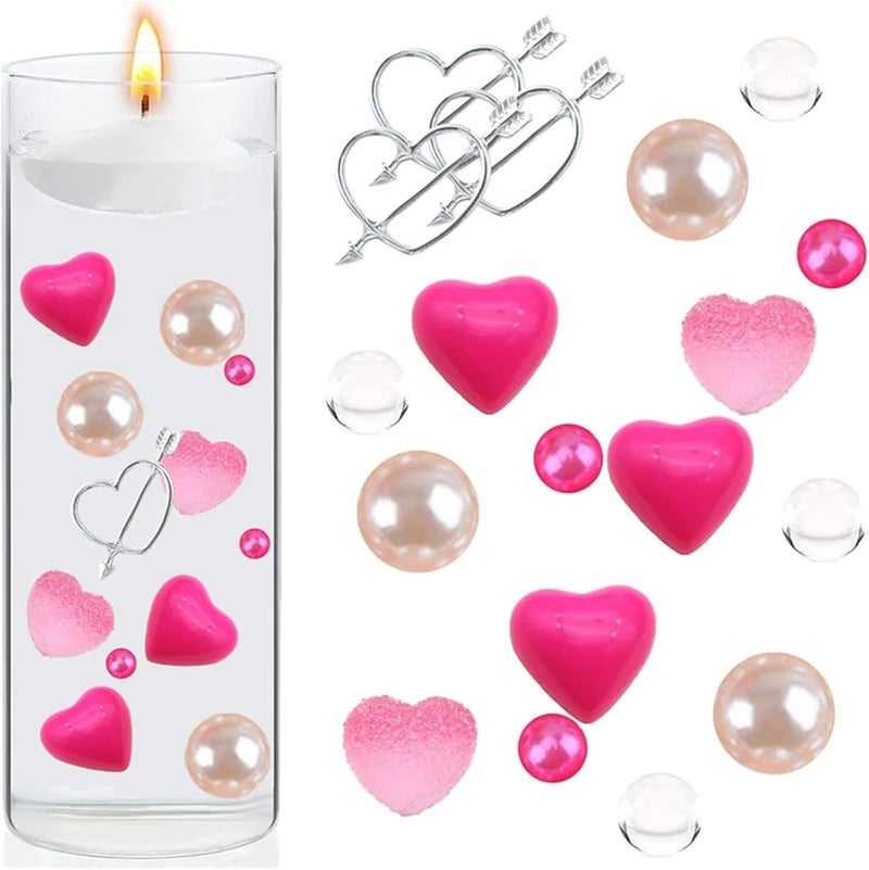klarako vase Valentine, Valentine's Day Vase Fillers Red Love Pearl Vase Fillers Floating Candles Centerpiece with 10 Floating Candles for Vase Table Dating Festival Home Valentine's Day - Image 1