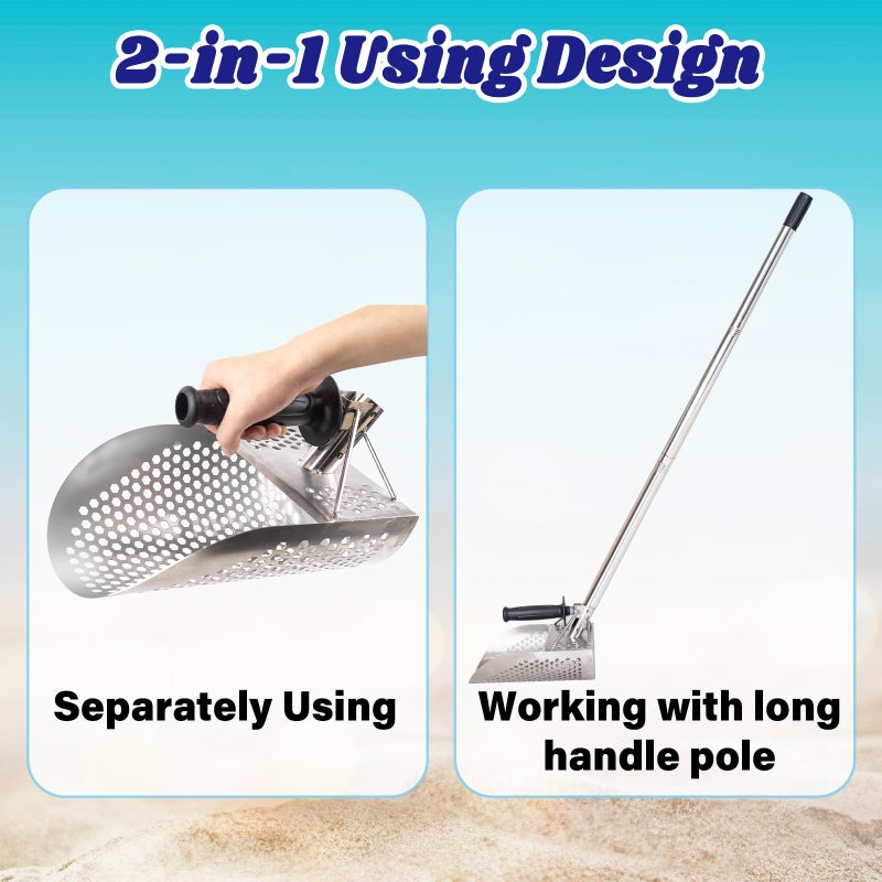 WodGod Heavy Duty Stainless Steel Sand Scoop for Metal Detecting with Long Handle, Includes Metal Detecting Pinpointer, Shovel, Gloves (Orange) - Image 3