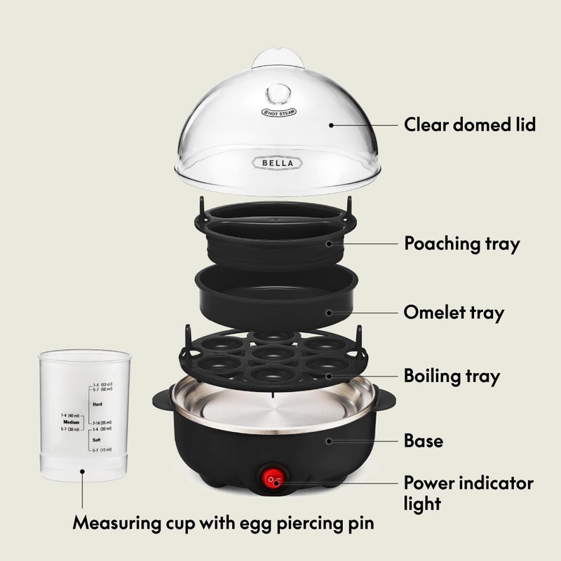 Bella BELLA Rapid Electric Egg Cooker and Poacher with Auto Shut Off for Omelet, Soft, Medium and Hard Boiled Eggs - 7 Egg Capacity Tray (1 Pack) Black  - Image 2