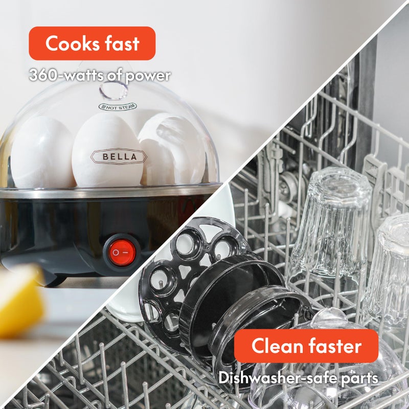 Bella BELLA Rapid Electric Egg Cooker and Poacher with Auto Shut Off for Omelet, Soft, Medium and Hard Boiled Eggs - 7 Egg Capacity Tray (1 Pack) Black  - Image 3