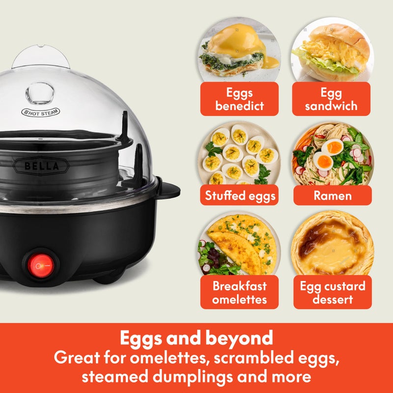 Bella BELLA Rapid Electric Egg Cooker and Poacher with Auto Shut Off for Omelet, Soft, Medium and Hard Boiled Eggs - 7 Egg Capacity Tray (1 Pack) Black  - Image 5