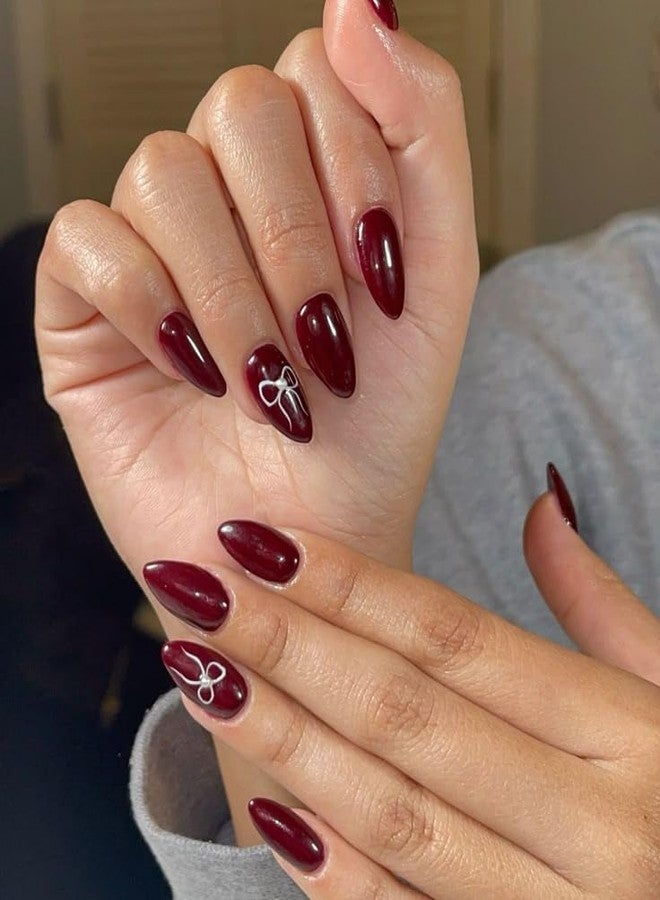 Sparkling Nailon Luxury Handmade Brown Red Designer Stick On Nails for Women | Reusable Almond Shape Artificial Nail Extensions | Easy To Use Press On Nails Kit | Unbreakable Fake Nails | Pack of 14 - Image 2