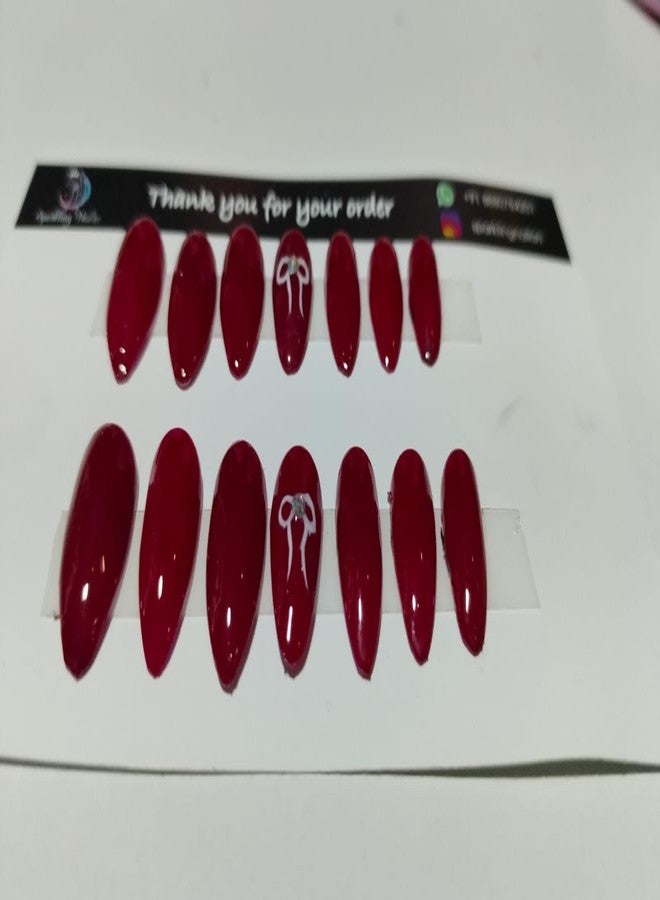 Sparkling Nailon Luxury Handmade Brown Red Designer Stick On Nails for Women | Reusable Almond Shape Artificial Nail Extensions | Easy To Use Press On Nails Kit | Unbreakable Fake Nails | Pack of 14 - Image 3