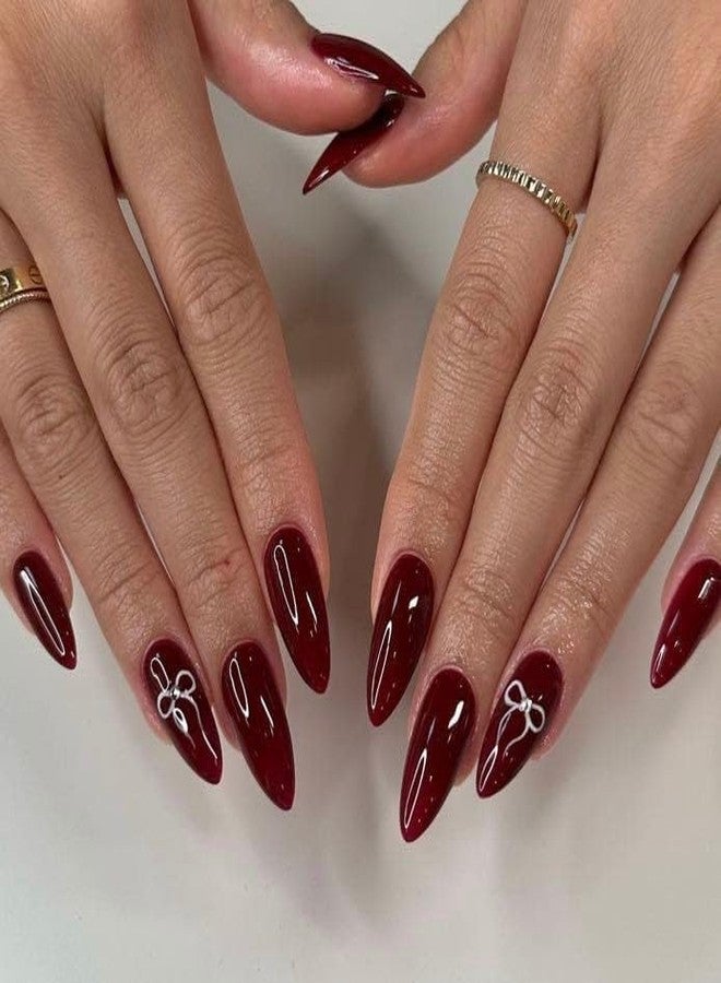 Sparkling Nailon Luxury Handmade Brown Red Designer Stick On Nails for Women | Reusable Almond Shape Artificial Nail Extensions | Easy To Use Press On Nails Kit | Unbreakable Fake Nails | Pack of 14 - Image 1