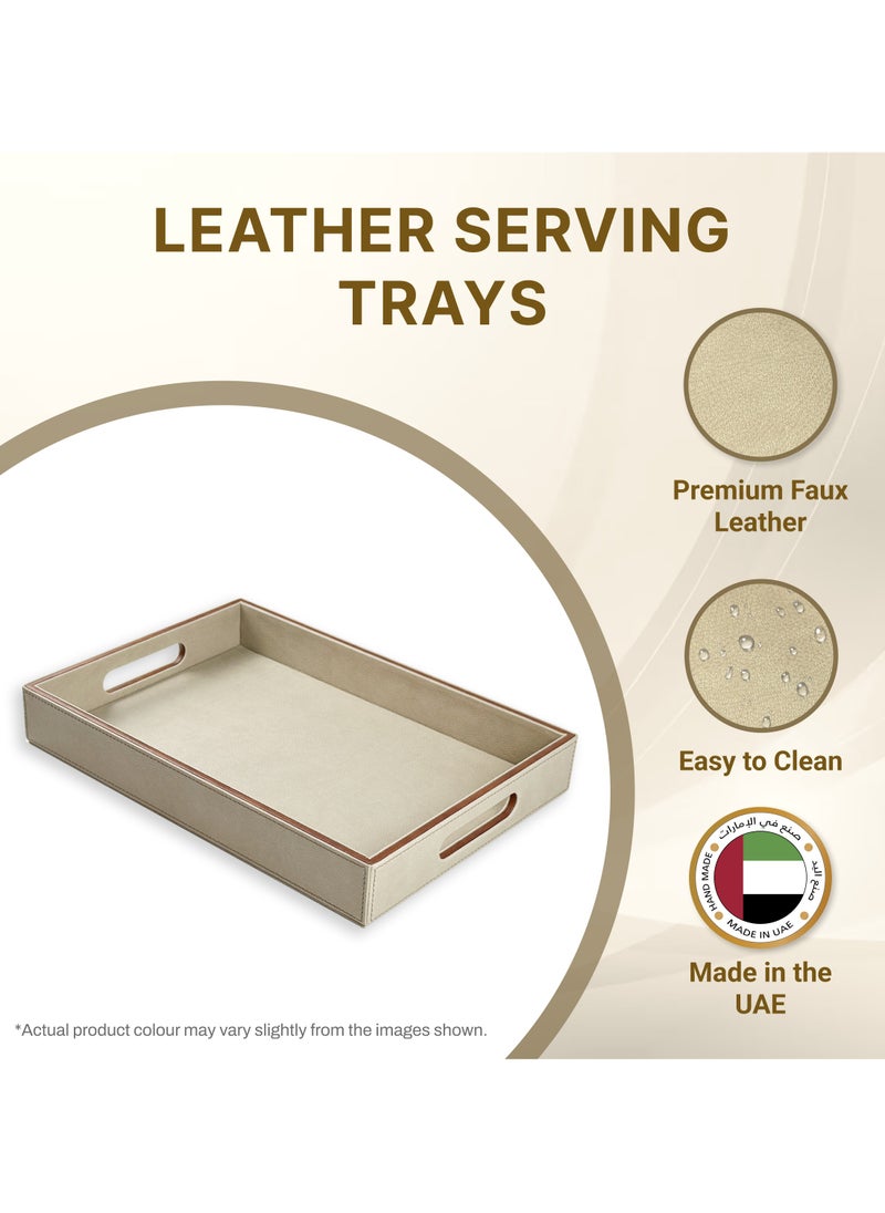 LeArt Leather Serving Tray – Serving Tray with Handles | Home, Office, Restaurant | Appetizer, Food, Snack Serving Platter | Trays Serving Set (Camel)  - Image 3