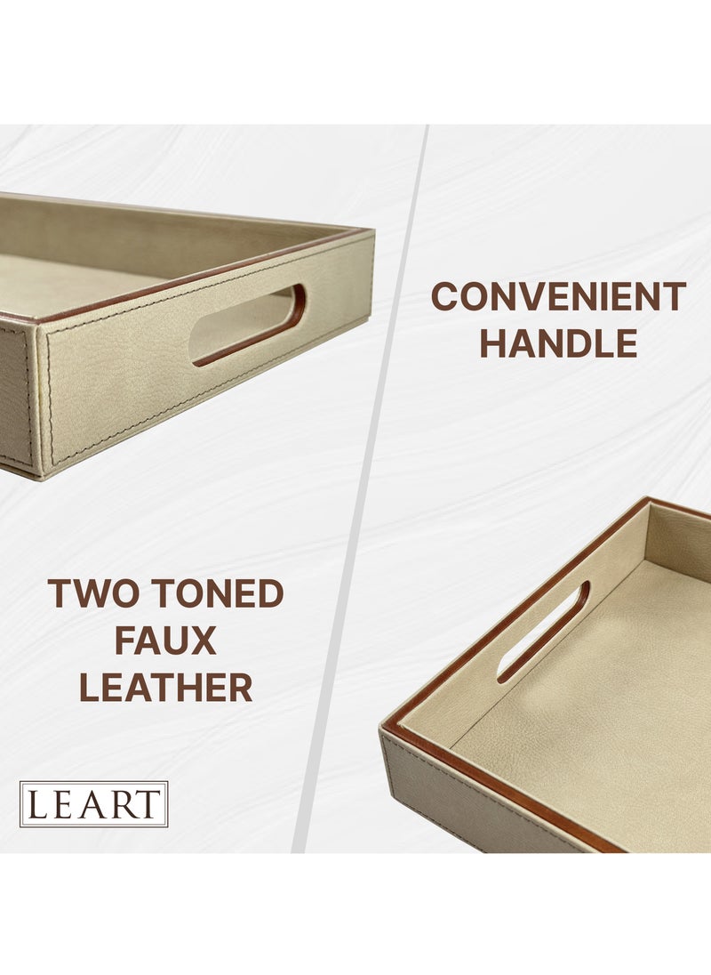 LeArt Leather Serving Tray – Serving Tray with Handles | Home, Office, Restaurant | Appetizer, Food, Snack Serving Platter | Trays Serving Set (Camel)  - Image 5