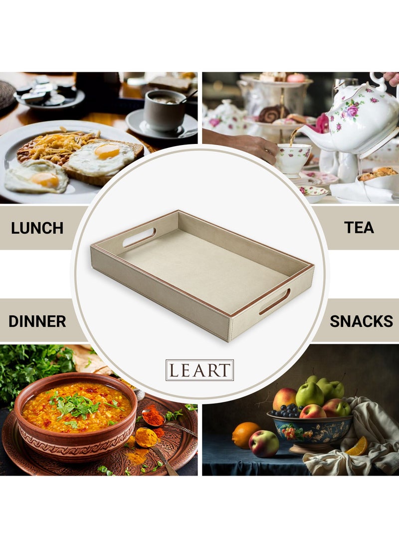 LeArt Leather Serving Tray – Serving Tray with Handles | Home, Office, Restaurant | Appetizer, Food, Snack Serving Platter | Trays Serving Set (Camel)  - Image 2