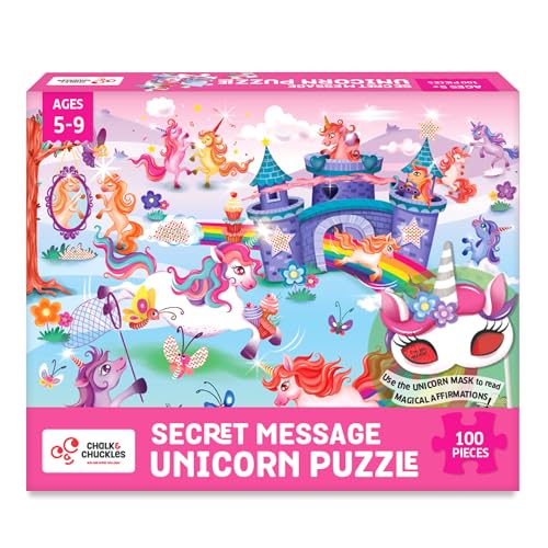 Chalk and Chuckles I Love Unicorns 100 Piece Jigsaw Puzzle, Secret Message Puzzle for Kids Age 5+, Birthday Gifts for Girls and Boys 6, 7 8, 9 Years Old - Image 1