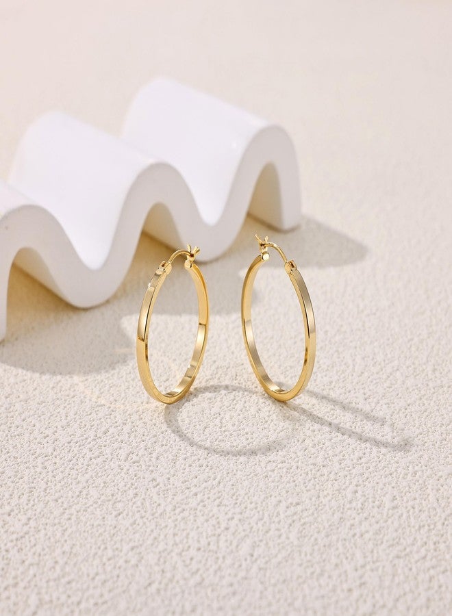 Gacimy Flatted Hoop Earrings for Women 14K Gold Plated with 925 Sterling Silver Post, 30mm, Brass, No Gemstone - Image 4