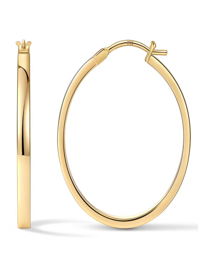 Gacimy Flatted Hoop Earrings for Women 14K Gold Plated with 925 Sterling Silver Post, 30mm, Brass, No Gemstone - Image 1