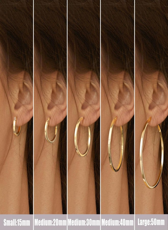 Gacimy Flatted Hoop Earrings for Women 14K Gold Plated with 925 Sterling Silver Post, 30mm, Brass, No Gemstone - Image 3