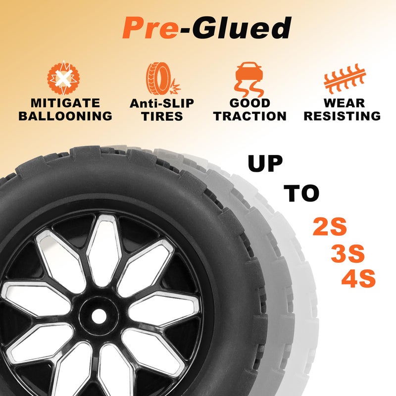 RC Station 12mm Hex RC Wheels and Tires 1/10 Scale RC Truck Tires and Wheels for Traxxas Rustler Stampede 2wd 4x4 vxl Hoss E-Revo Redcat Volcano EPX RIAARIO AMORIL Tires and Wheels Preglued 4PCS - Image 3