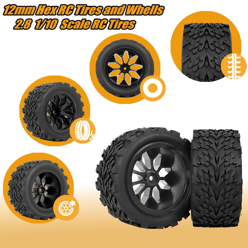 RC Station 12mm Hex RC Wheels and Tires 1/10 Scale RC Truck Tires and Wheels for Traxxas Rustler Stampede 2wd 4x4 vxl Hoss E-Revo Redcat Volcano EPX RIAARIO AMORIL Tires and Wheels Preglued 4PCS - Image 5