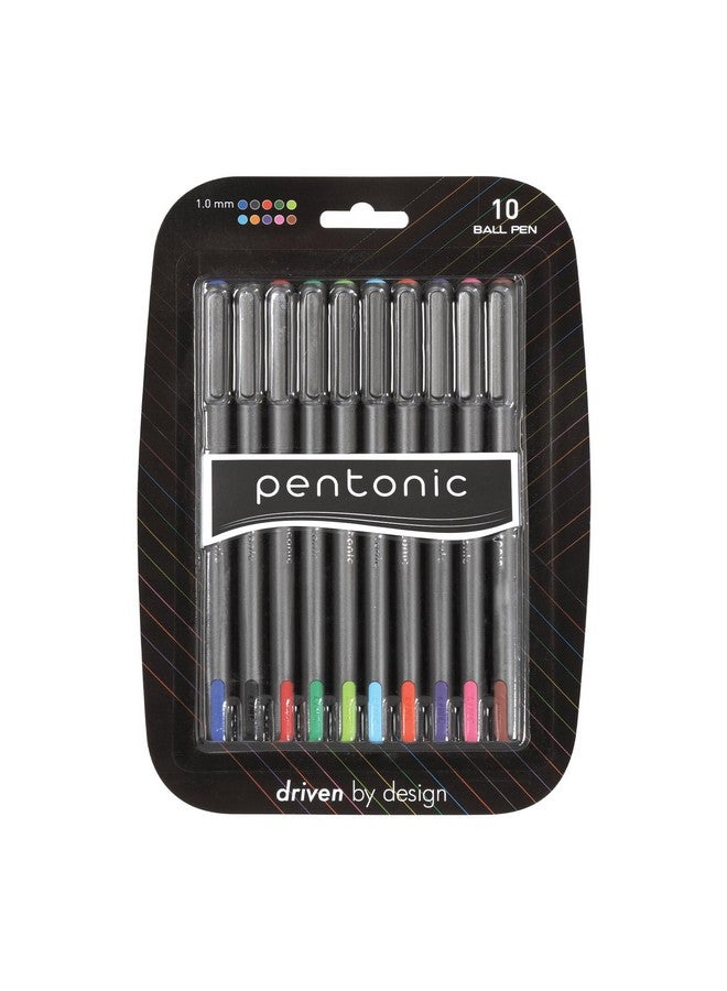 لينك قلم حبر جاف Pentonic Premium بقطر 1.0 مم متوسط الرأس، 10 قطع، ألوان متنوعة | قلم حبر متوسط الرأس، ملمس Featherlite، تقنية تدفق الحبر السهل، لمسة نهائية غير لامعة أنيقة - Image 1