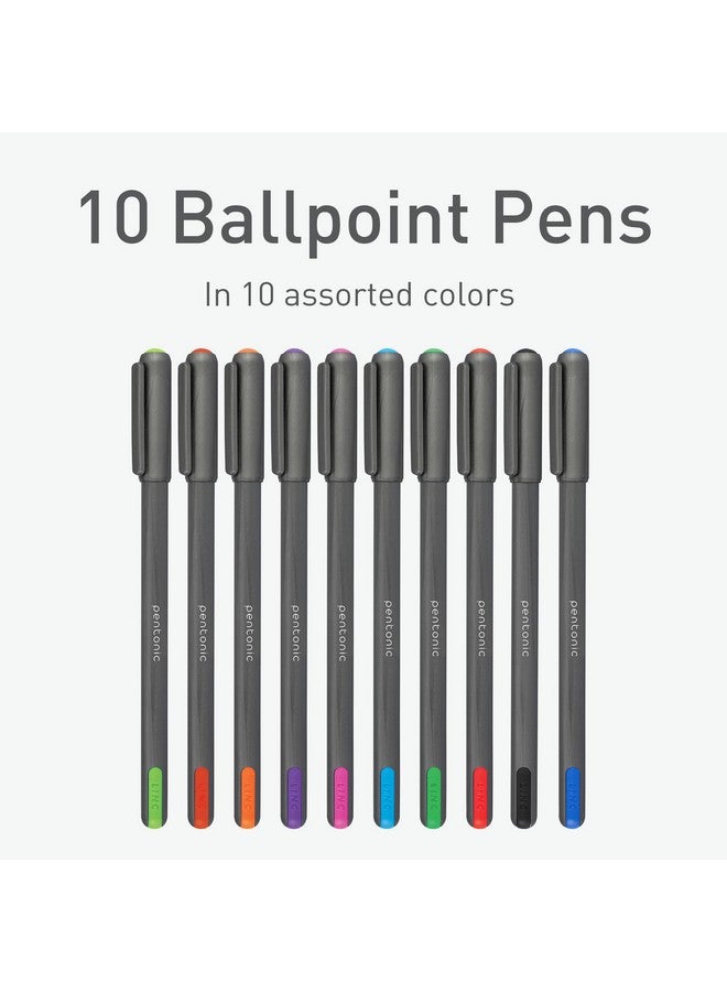 لينك قلم حبر جاف Pentonic Premium بقطر 1.0 مم متوسط الرأس، 10 قطع، ألوان متنوعة | قلم حبر متوسط الرأس، ملمس Featherlite، تقنية تدفق الحبر السهل، لمسة نهائية غير لامعة أنيقة - Image 3