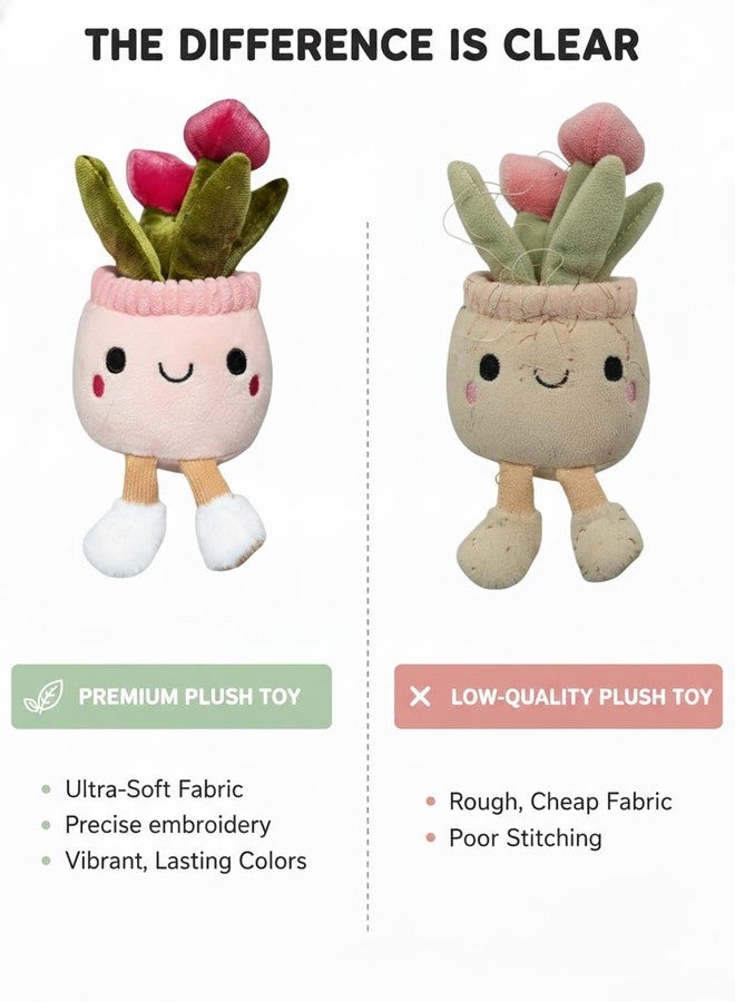 TeraaBliss Cute Plush Plant Toy with Smiling Face & Dangling Legs - Soft Stuffed Figure for Kids, Room Decor Gift (Light Pink with Roses) - Image 4