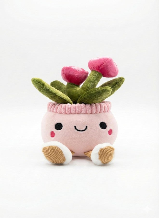 TeraaBliss Cute Plush Plant Toy with Smiling Face & Dangling Legs - Soft Stuffed Figure for Kids, Room Decor Gift (Light Pink with Roses) - Image 1