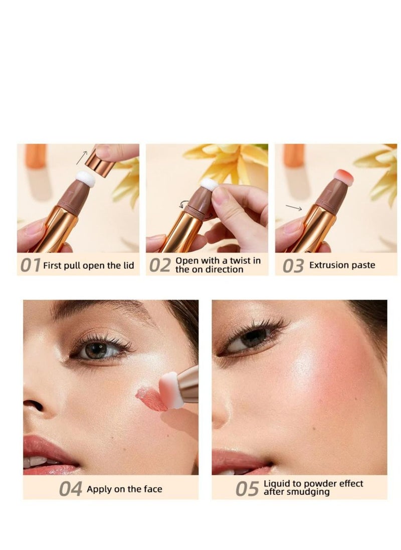 QiBest Highlighter and Blusher with Cushion Applicator Attached Easy to Blend Long Lasting & Smooth Natural Matte Finish Lightweight Super Silky Cream Contour Multifunctional Makeup Stick No.01  - Image 4