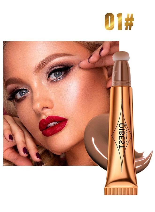 QiBest Highlighter and Blusher with Cushion Applicator Attached Easy to Blend Long Lasting & Smooth Natural Matte Finish Lightweight Super Silky Cream Contour Multifunctional Makeup Stick No.01  - Image 1