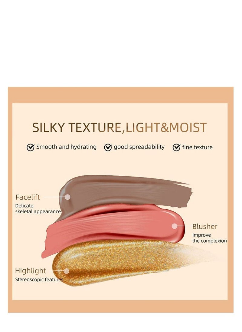 QiBest Highlighter and Blusher with Cushion Applicator Attached Easy to Blend Long Lasting & Smooth Natural Matte Finish Lightweight Super Silky Cream Contour Multifunctional Makeup Stick No.01  - Image 2