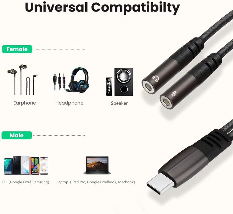 محول ميكروفون USB C، محول من منفذ USB C إلى منفذ 3.5 مم مزدوج للصوت عالي الجودة والميكروفون، متوافق مع أجهزة iPhone 15 Pro Max/15 Pro/15 Plus، iPad Pro/Air، MacBook، Pixel 7 6 Pro، Galaxy S23، S22، Note 20 Ultra - Image 2