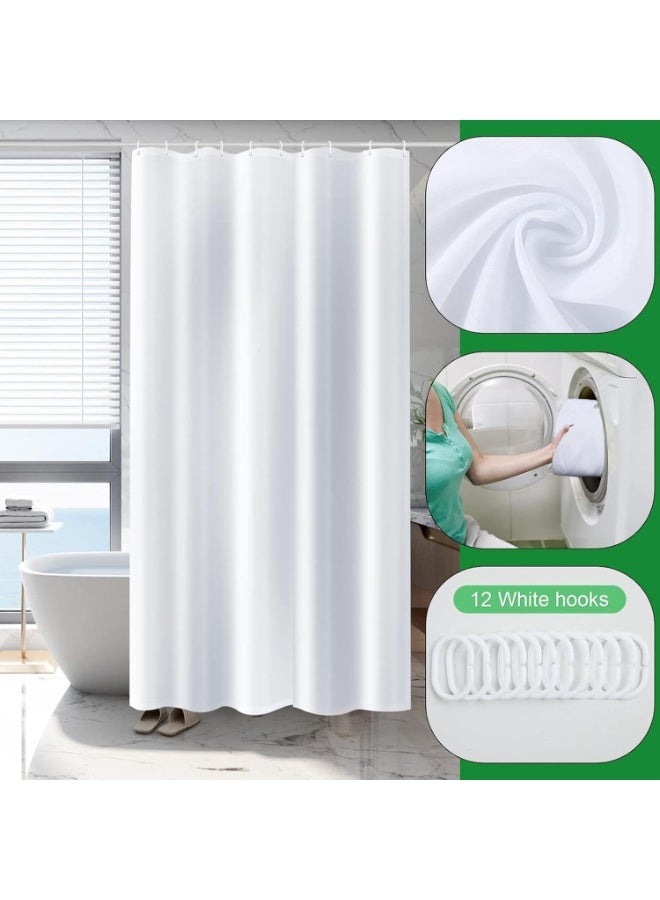 ستارة حمام مضادة للماء مخططة - سريعة الجفاف ومقاومة للعفن مع 12 خطاف وفتحات تعليق سهلة (أخضر غامق) - Image 2