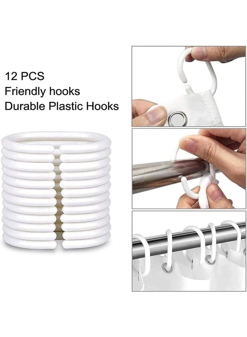 ستارة حمام مضادة للماء مخططة - سريعة الجفاف ومقاومة للعفن مع 12 خطاف وفتحات تعليق سهلة (أخضر غامق) - Image 4