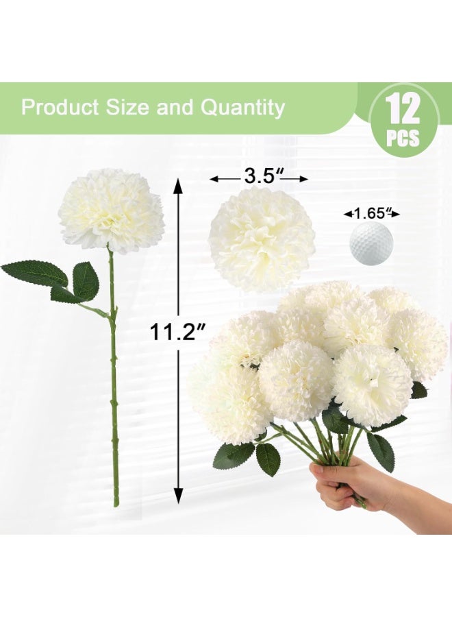 12 Pcs Artificial White Silk Chrysanthemum Ball Flowers for Home Decor - Image 2