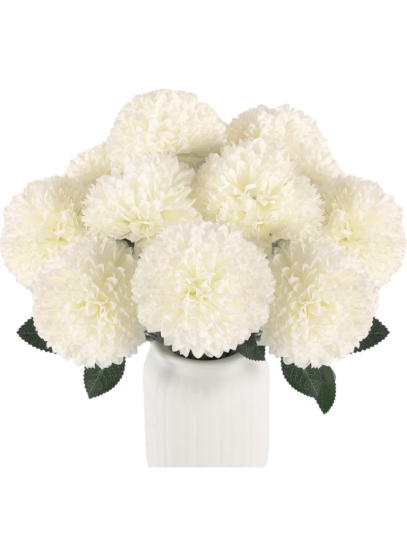12 Pcs Artificial White Silk Chrysanthemum Ball Flowers for Home Decor - Image 1