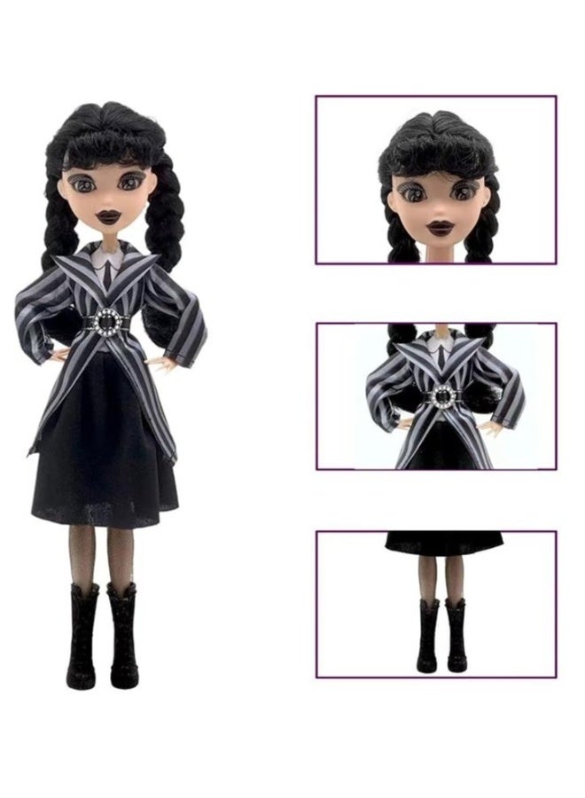 Monsters High School Wednesday Dolls & Accessories, Wednesday Addams' Collection at Nevermore Academy, Uniforms with Items and Backpacks, Doll Stands  - Image 2