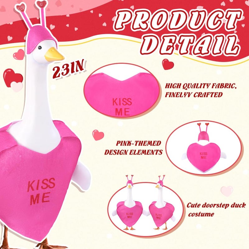 Teeanzo Valentine's Day Goose Outfit for 23" Porch Goose Holiday Rose Red Heart Cloths Costume Valentines Party Outdoor Garden Patio Yard Lawn Art Decoration(Kiss Me) - Image 3
