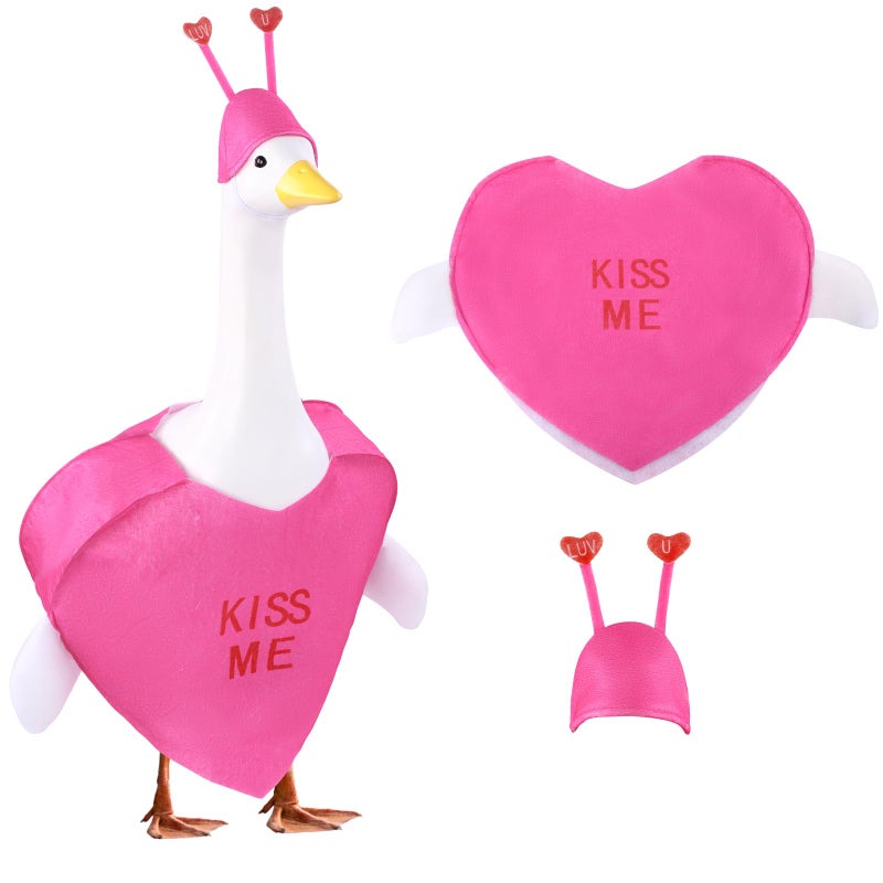 Teeanzo Valentine's Day Goose Outfit for 23" Porch Goose Holiday Rose Red Heart Cloths Costume Valentines Party Outdoor Garden Patio Yard Lawn Art Decoration(Kiss Me) - Image 1