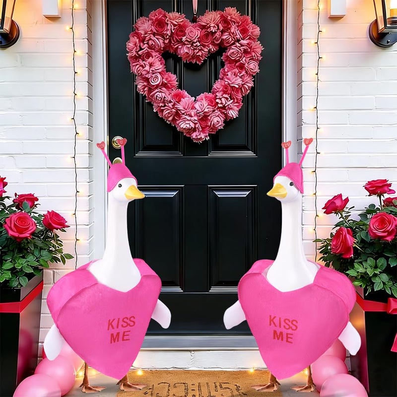 Teeanzo Valentine's Day Goose Outfit for 23" Porch Goose Holiday Rose Red Heart Cloths Costume Valentines Party Outdoor Garden Patio Yard Lawn Art Decoration(Kiss Me) - Image 5