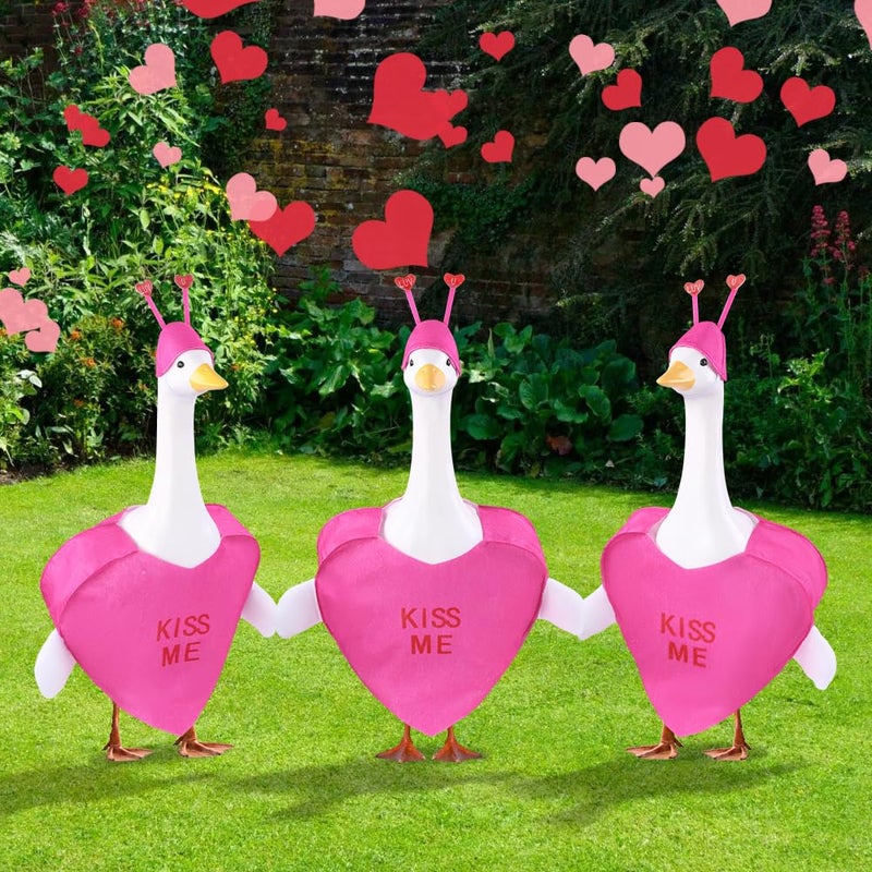 Teeanzo Valentine's Day Goose Outfit for 23" Porch Goose Holiday Rose Red Heart Cloths Costume Valentines Party Outdoor Garden Patio Yard Lawn Art Decoration(Kiss Me) - Image 4