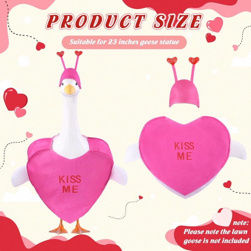 Teeanzo Valentine's Day Goose Outfit for 23" Porch Goose Holiday Rose Red Heart Cloths Costume Valentines Party Outdoor Garden Patio Yard Lawn Art Decoration(Kiss Me) - Image 2