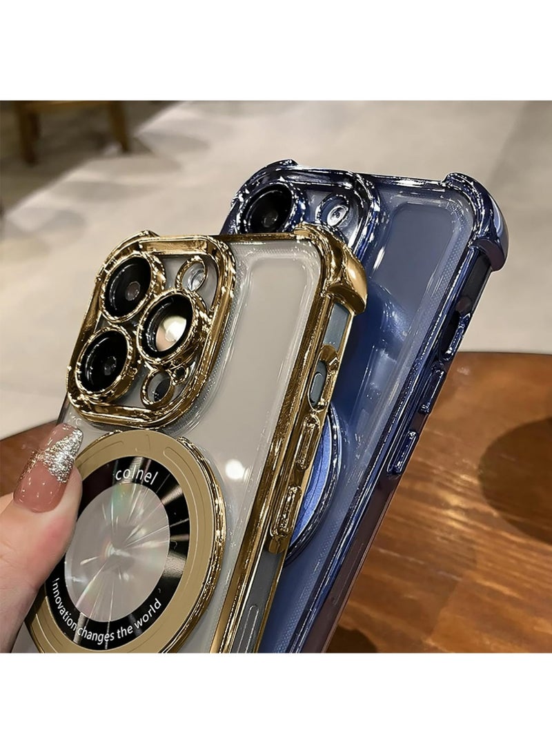 X-level iPhone 16 Pro Max Case Cover with Magnetic Ring Stand Compatible with MagSafe Four Corners Shockproof Anti-Scratch Slim Kickstand Case for iPhone 16 Pro Max Clear (Gold) - Image 3