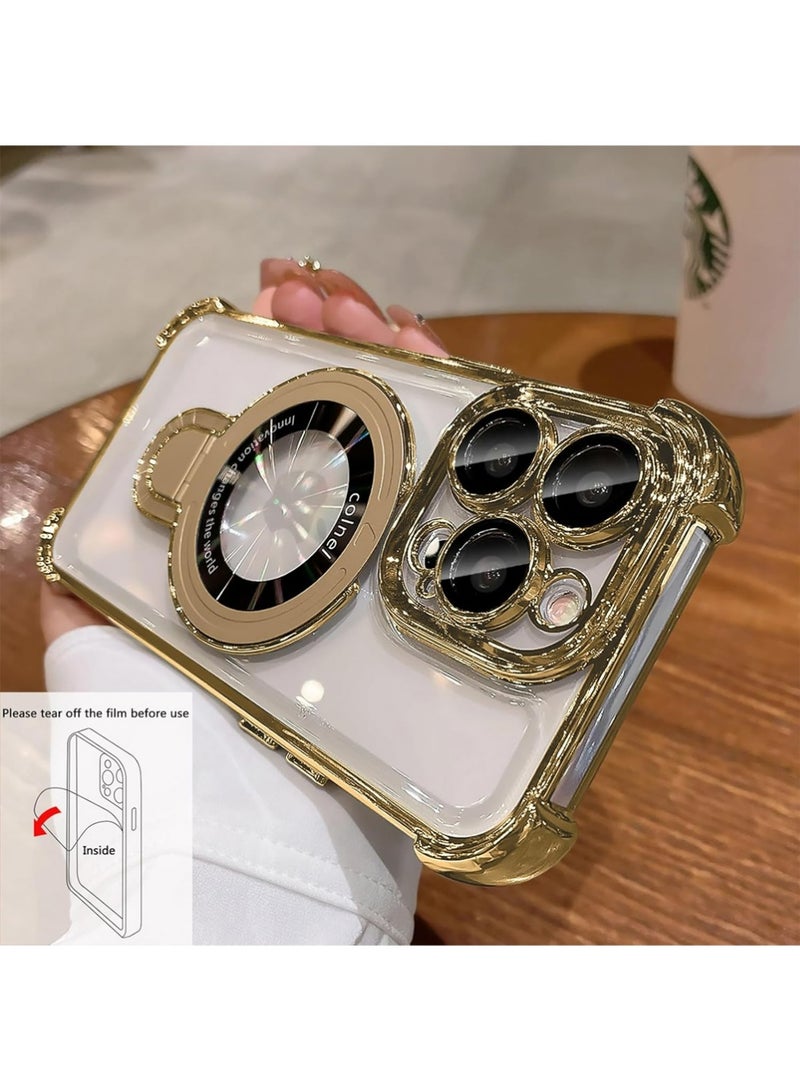 X-level iPhone 16 Pro Max Case Cover with Magnetic Ring Stand Compatible with MagSafe Four Corners Shockproof Anti-Scratch Slim Kickstand Case for iPhone 16 Pro Max Clear (Gold) - Image 2