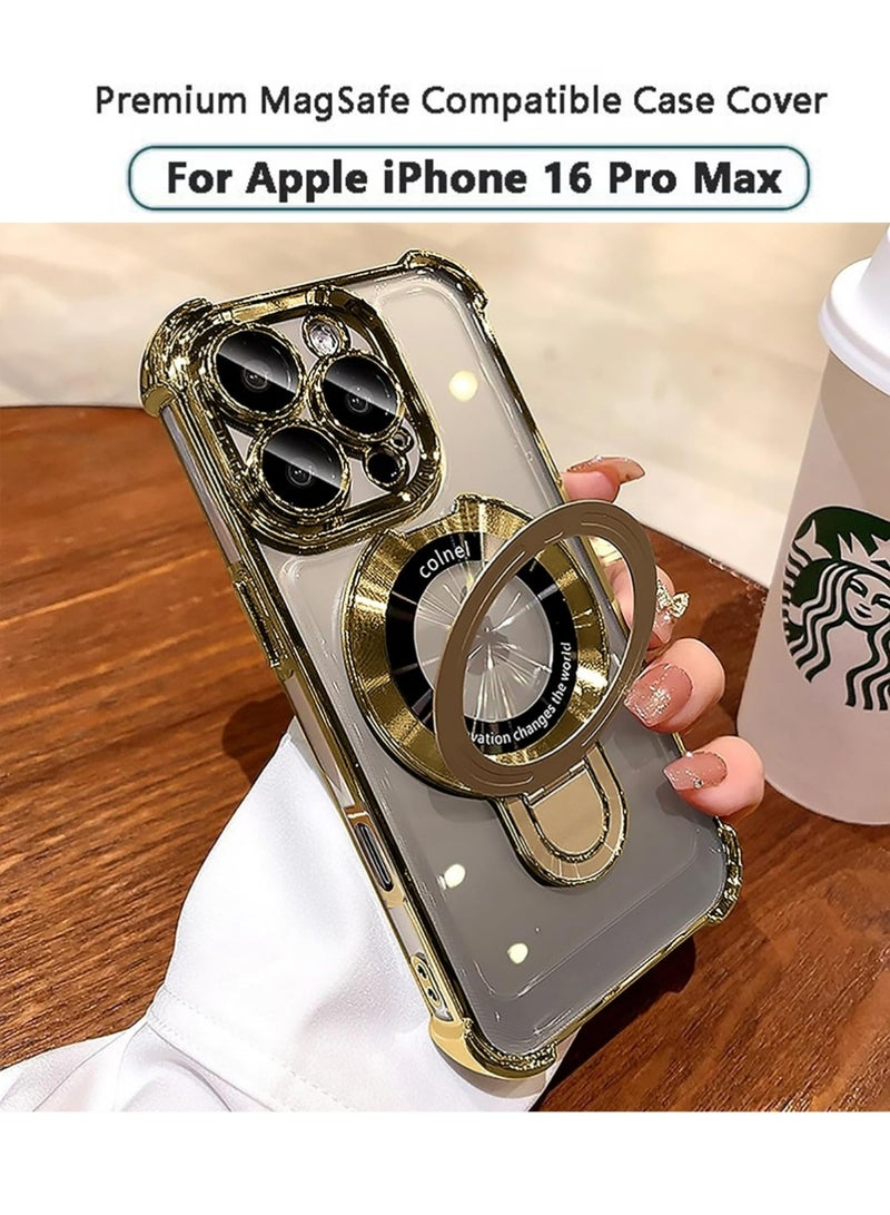 X-level iPhone 16 Pro Max Case Cover with Magnetic Ring Stand Compatible with MagSafe Four Corners Shockproof Anti-Scratch Slim Kickstand Case for iPhone 16 Pro Max Clear (Gold) - Image 1